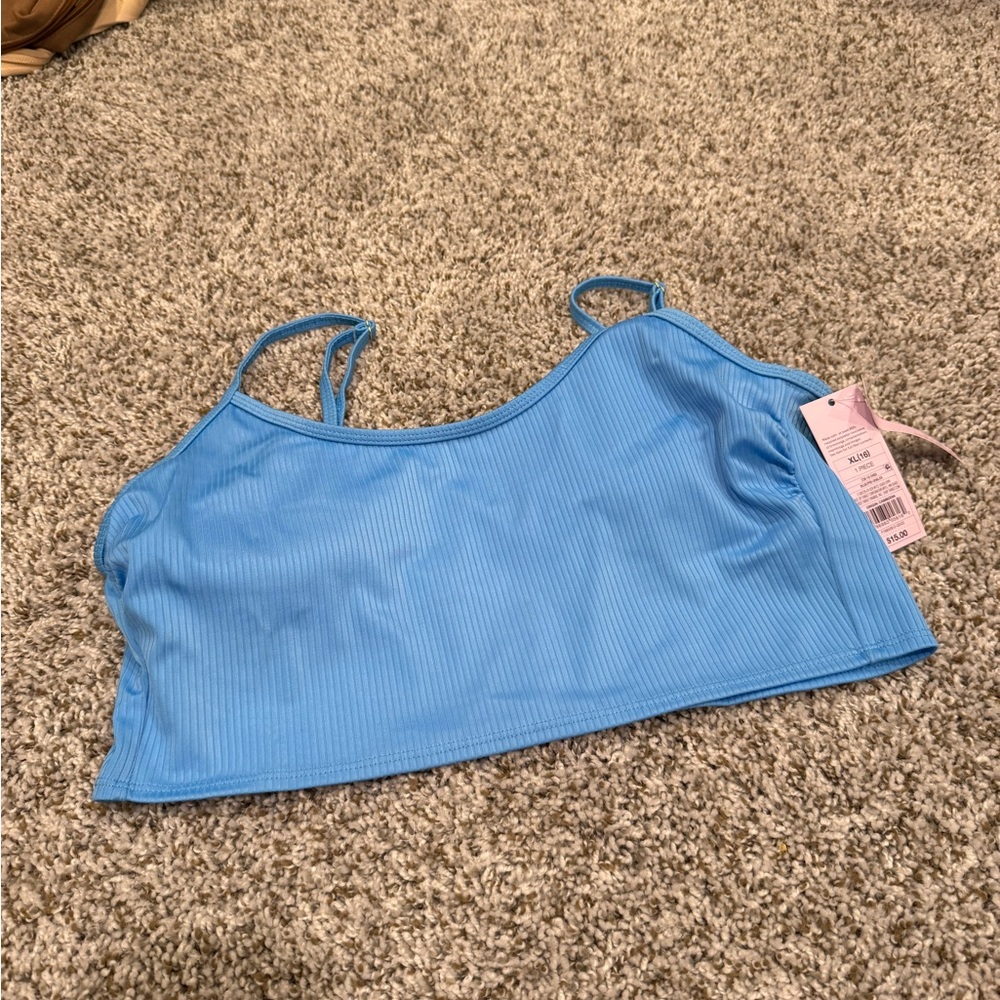 Blue Ribbed Crop Top